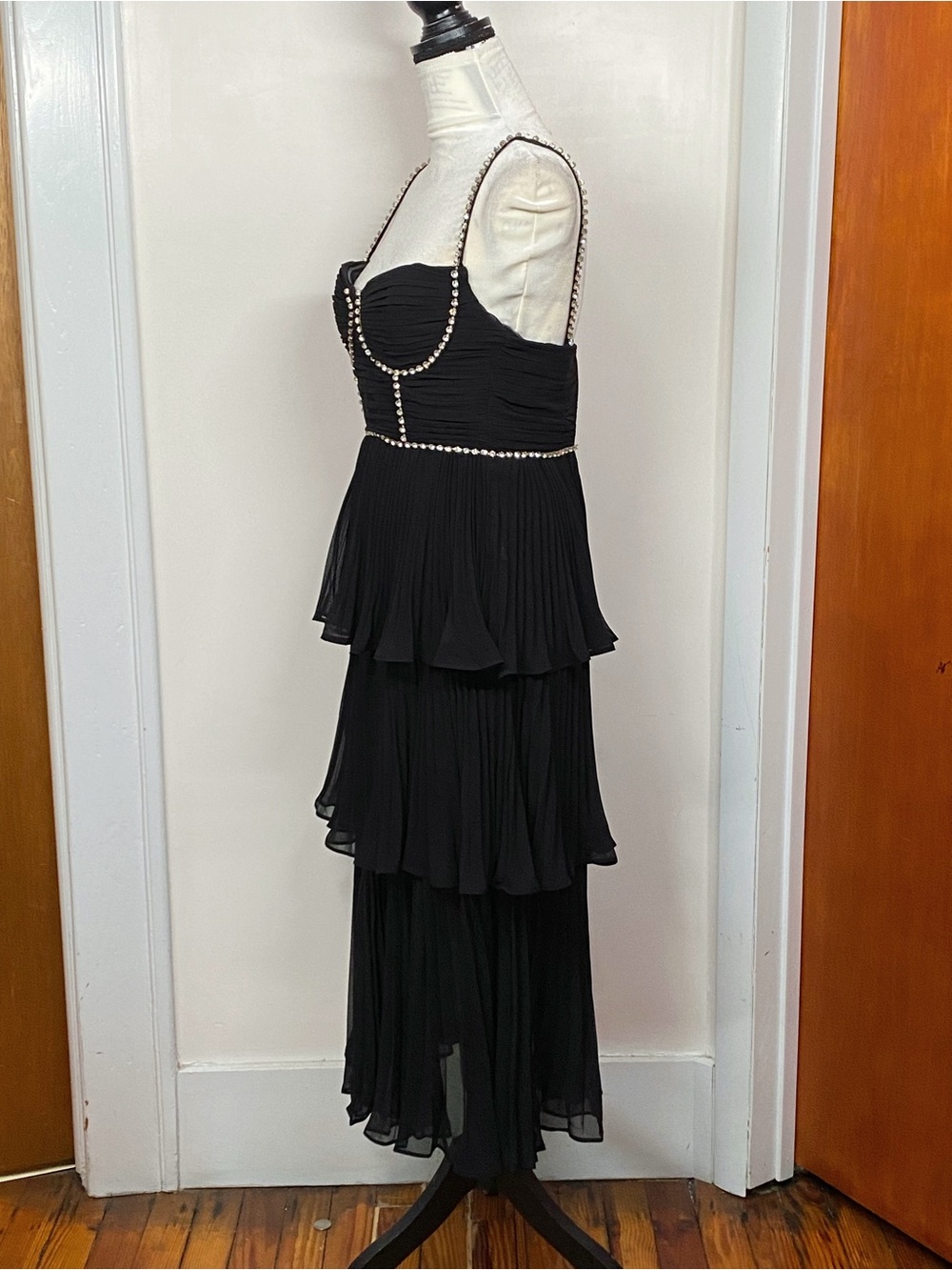 Self-Portrait Embellished Pleated Chiffon Midi-Dress size 2 - Picture 9 of 16
